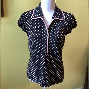 INC Adorable Black Sweater with Pink Polka Dots,Cap Sleeves & Two Pockets Sz L